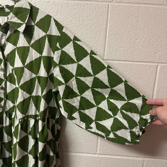 Anthropologie Maeve Bettina Tiered Shirt Dress Plus Size 1X Midi Green Pattern - Picture 5 of 13